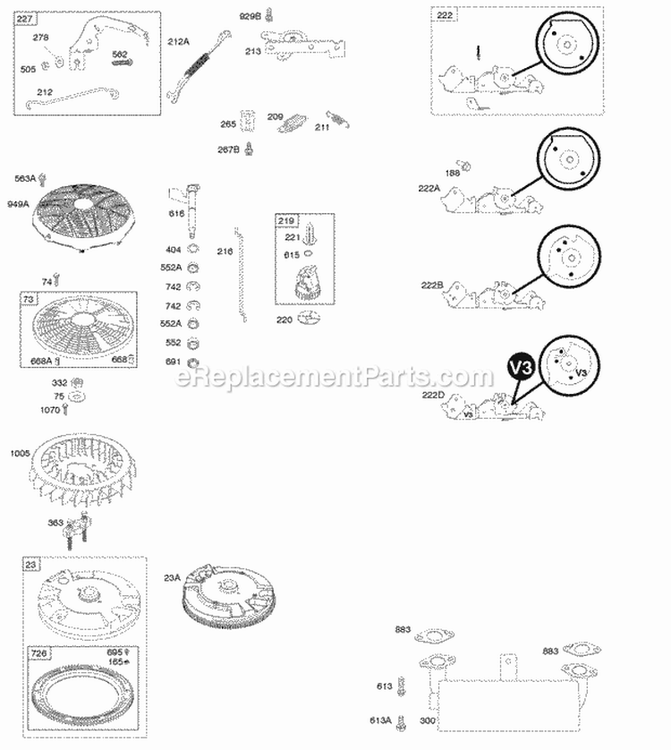 Controls Exhaust System Flywheel Governor Spring Diagram and Parts List for  Briggs and Stratton Engine